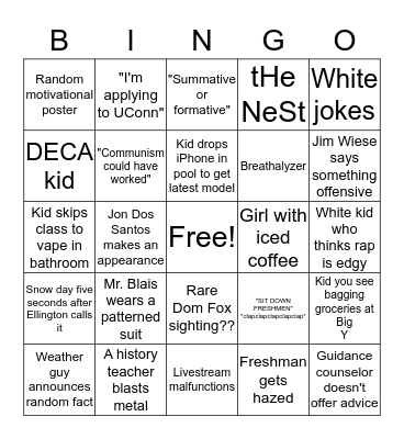 TOLLAND HIGH SCHOOL Bingo Card