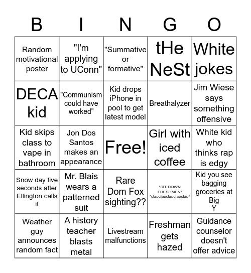 TOLLAND HIGH SCHOOL Bingo Card