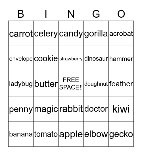 Multi-Syllable Bingo 2 Bingo Card