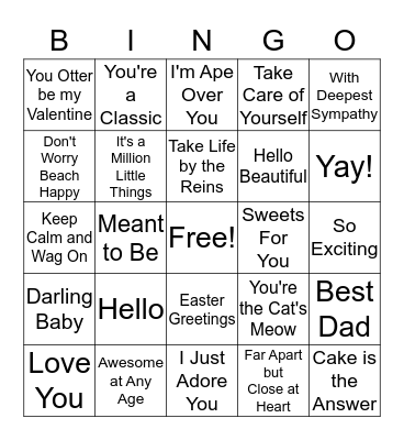 Sentiments Bingo Card