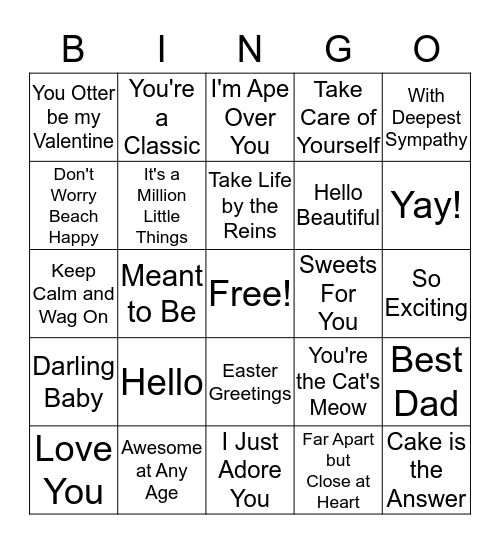 Sentiments Bingo Card