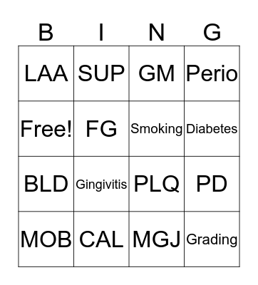 Perio Parameters Bingo Card