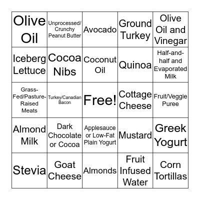 Healthy Alternatives Bingo Card