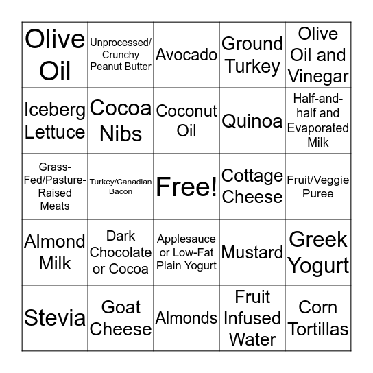 Healthy Alternatives Bingo Card