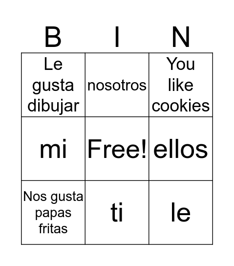 Gusta Bingo Card