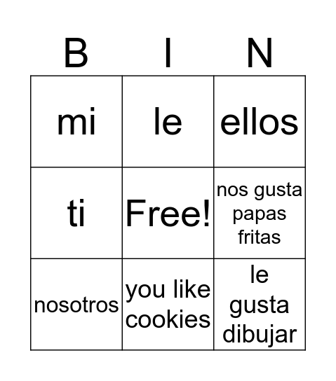 Gusta Bingo Card