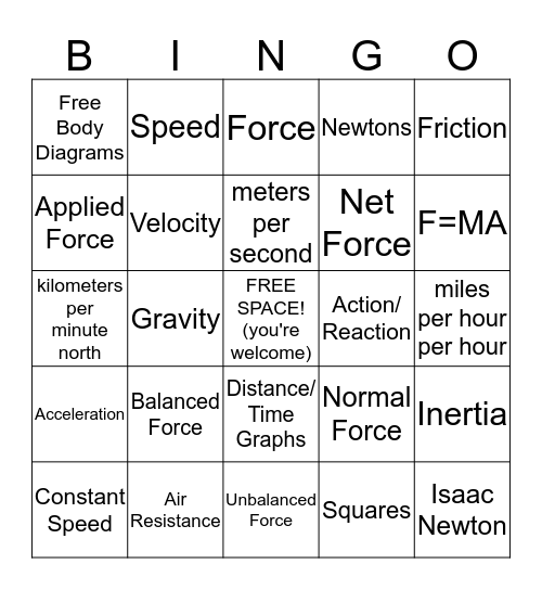 Forces and Motion BINGO Card