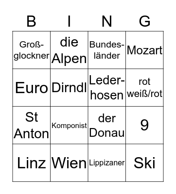 Österreich Klasse 8 Bingo Card
