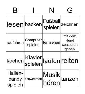 Freizeit Klasse 6 und 7 Bingo Card