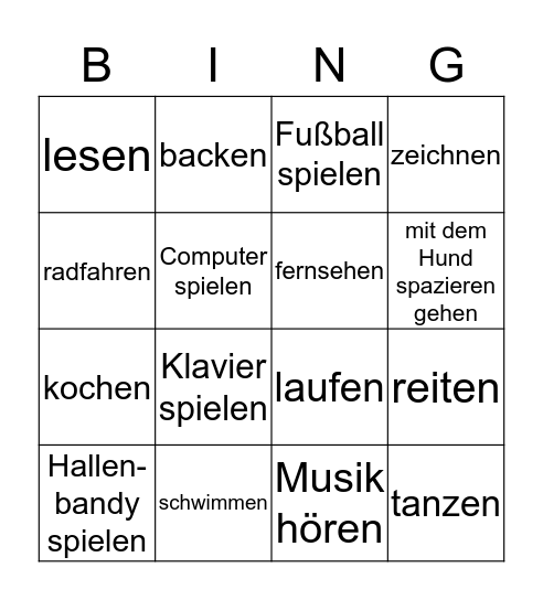 Freizeit Klasse 6 und 7 Bingo Card