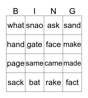 WW Sort 7 Bingo Card