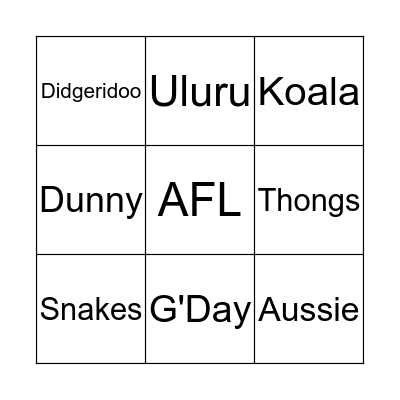 Aussie Bingo Card