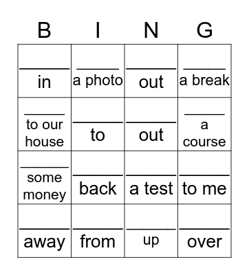 Come, Go, Take & Bring Bingo Card