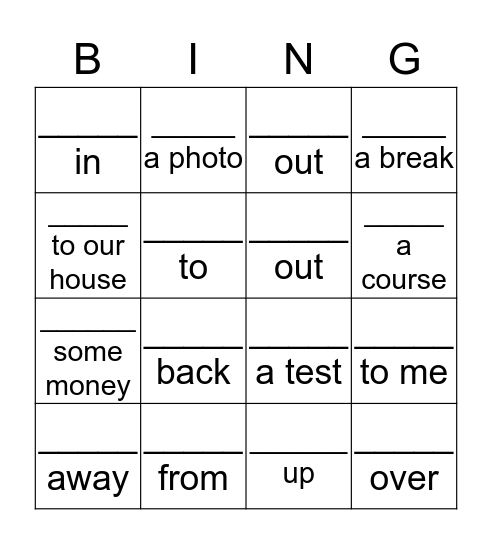 Come, Go, Take & Bring Bingo Card