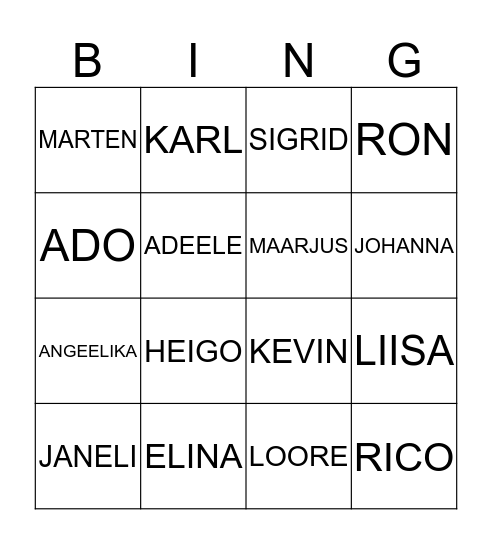 Nimed Bingo Card