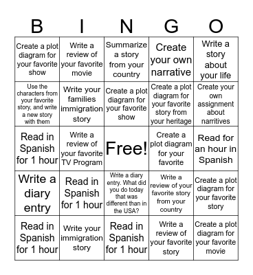 Spanish Homework Bingo Card