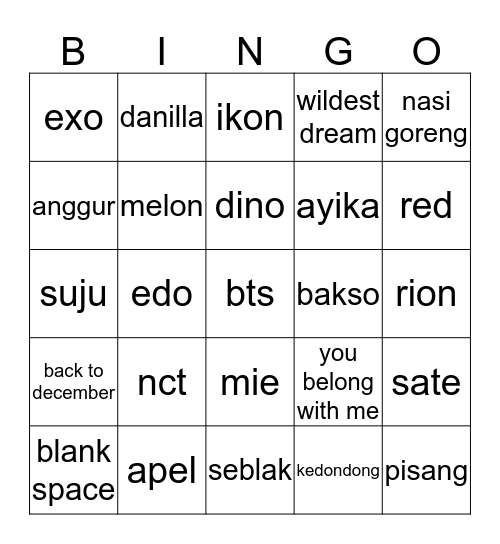 Untitled Bingo Card