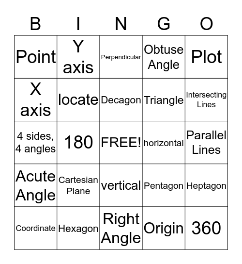 Review Vocabulary Words  Bingo Card