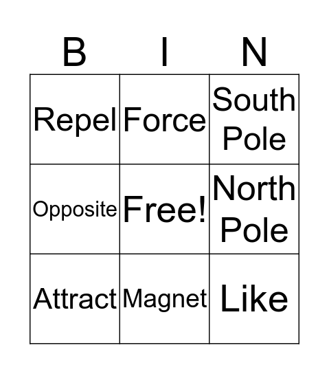 Magnets Bingo Card