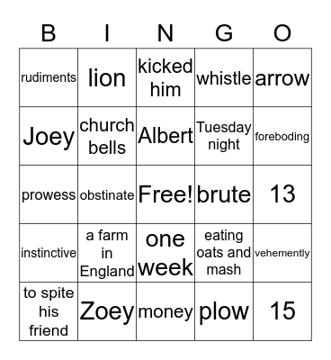 War Horse Bingo Card