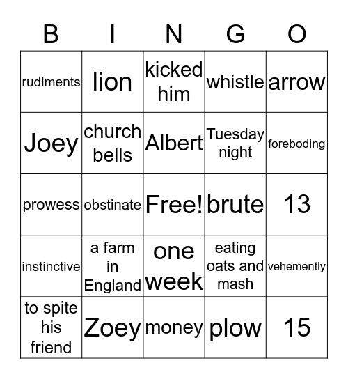 War Horse Bingo Card