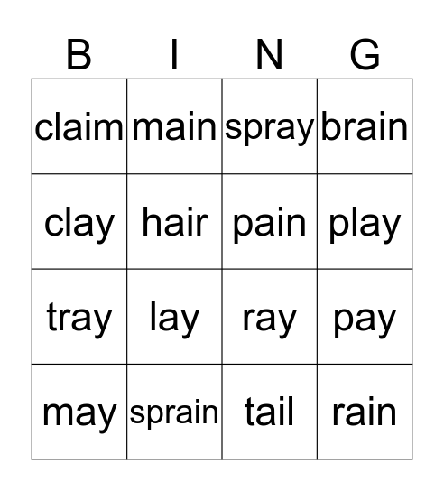 AI/AY Long A Bingo Card
