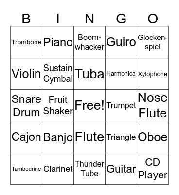 Instrument Bingo Card