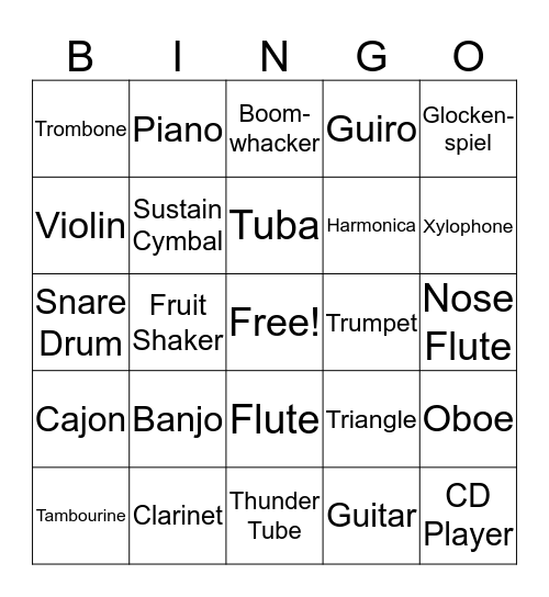 Instrument Bingo Card