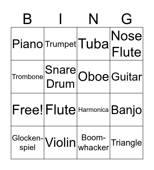 Instrument Bingo Card