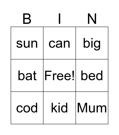 List words u Bingo Card