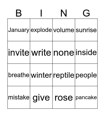 Silent-E BINGO! Bingo Card