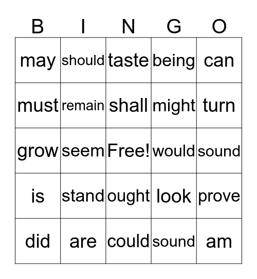 Verb Bingo Card