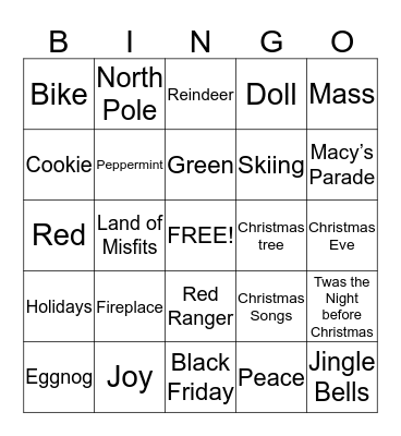 Holiday Bingo Card