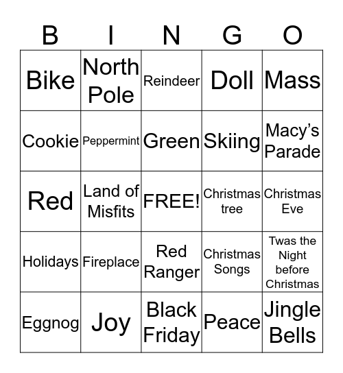 Holiday Bingo Card