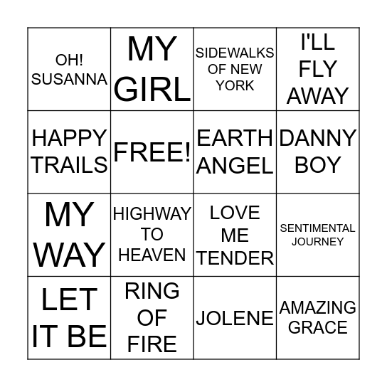 MUSIC BINGO! Bingo Card