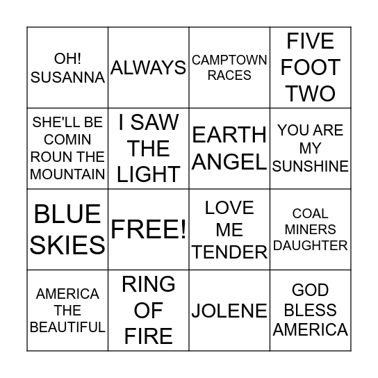 MUSIC BINGO! Bingo Card