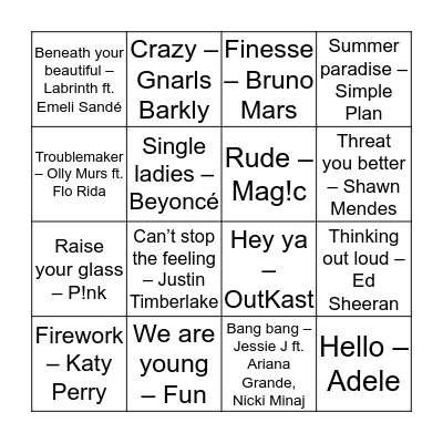Disco Bingo - Pop Bingo Card
