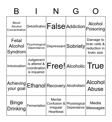 Alcohol Bingo Card
