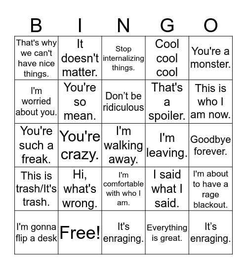 Jacquisms Bingo Card