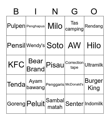 Bingo Bango Bingo Card