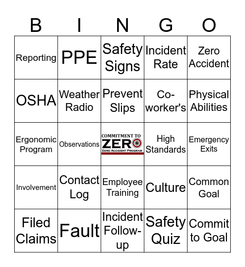 Safety Day BINGO Card