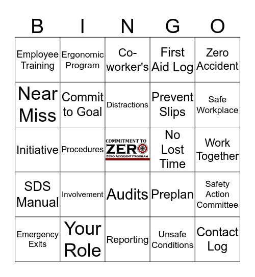 Safety Day BINGO Card