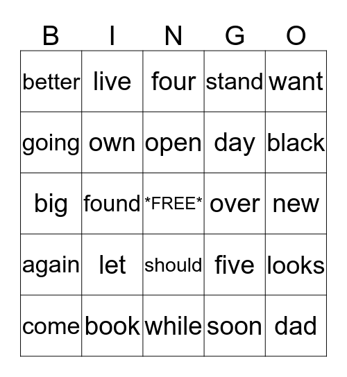 SIGHT WORD Bingo Card
