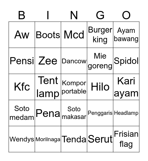 Untitled Bingo Card