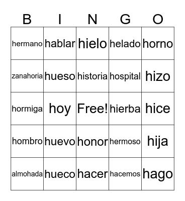 "h" muda Bingo Card