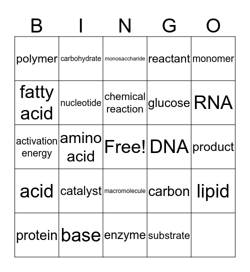 Biochemistry Bingo  Bingo Card