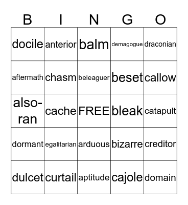 9/10 Vocabulary Bingo Card