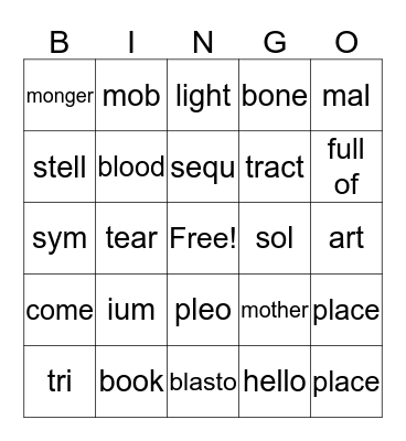 stems Bingo Card