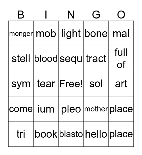 stems Bingo Card