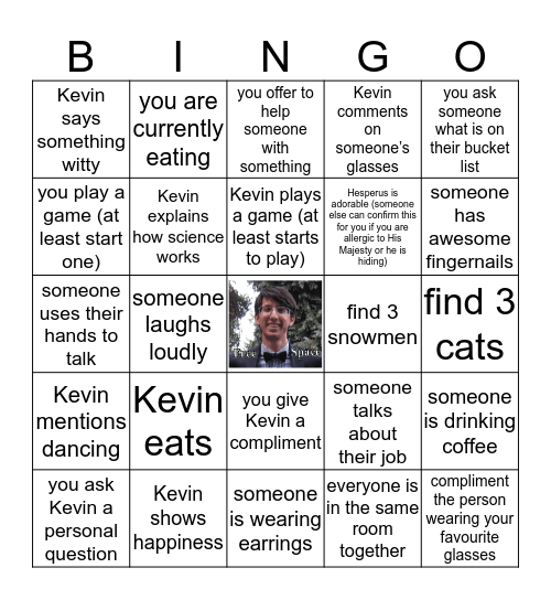 Kevin's Party Bingo Card